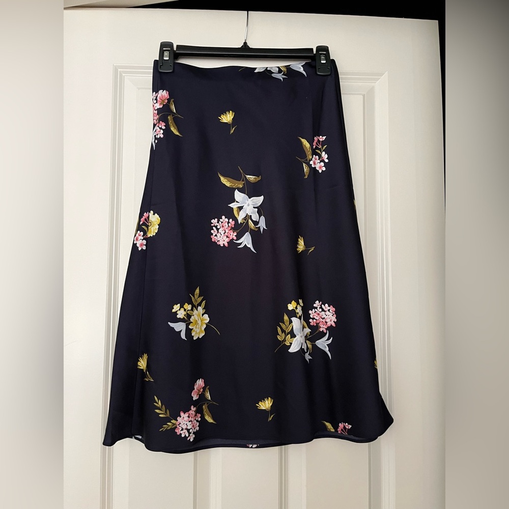 Loft satin floral midi skirt